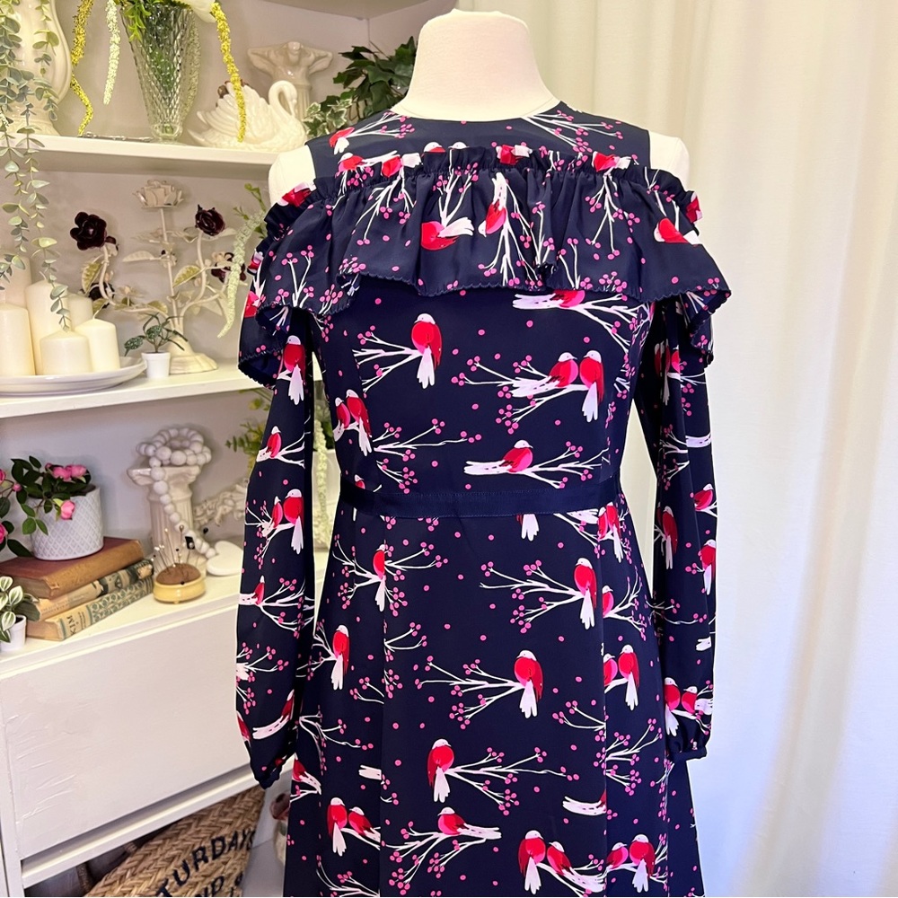 Draper James Love Birds Cold Shoulder Blue Dress